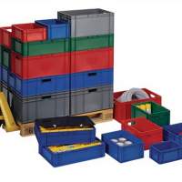 Transport stacking box PP green L600xW400xH50mm walls/floor closed